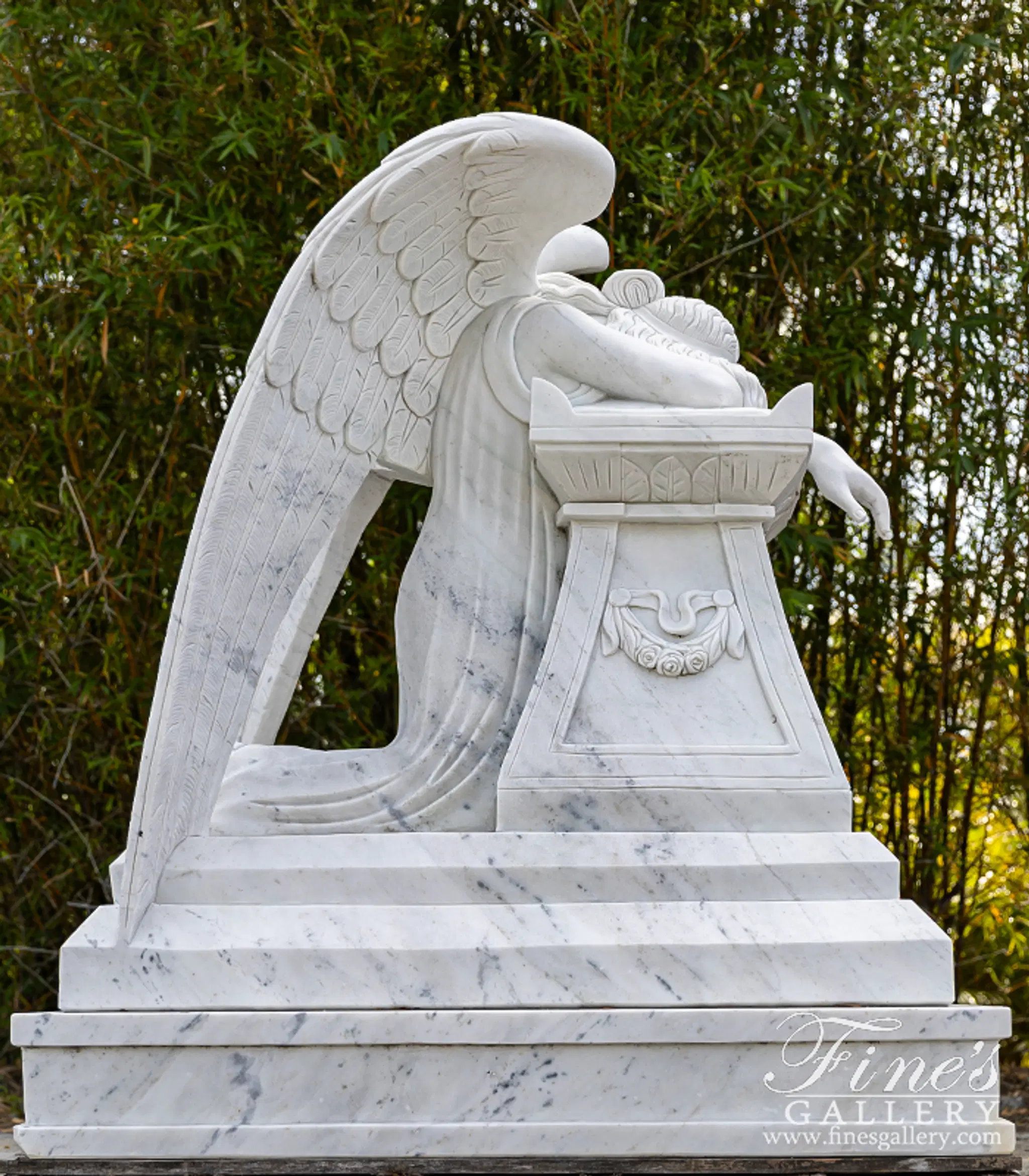 Marble Memorials - Marble Weeping Angel Memorial - MEM-289